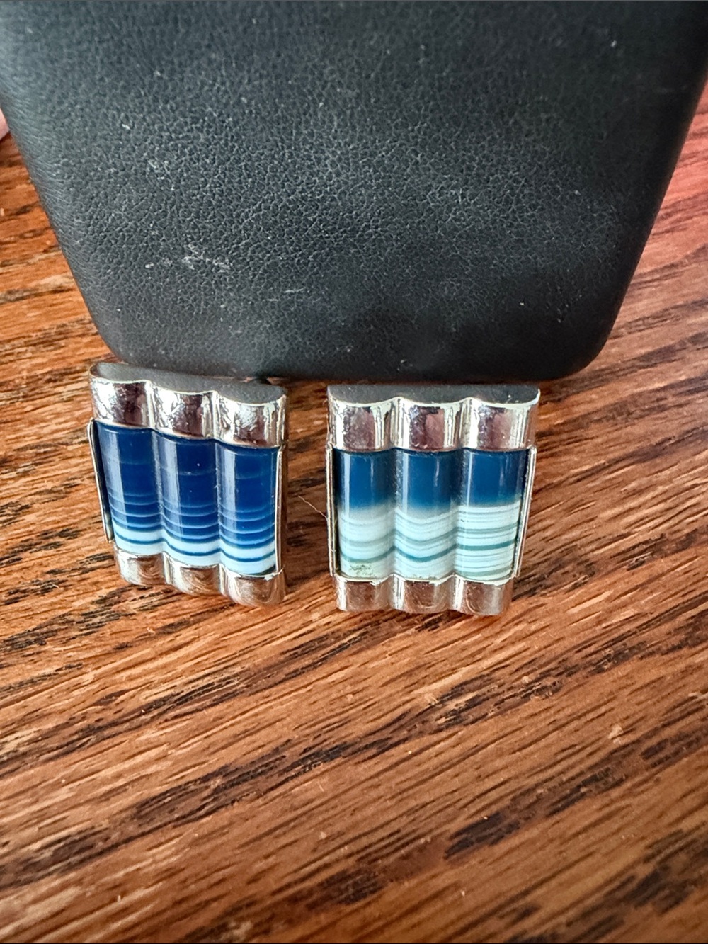 Blue Striped Silver-Tone Cufflinks - Men's Accessories SWANK